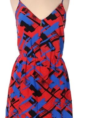 Amanda Uprichard Red Abstract Mini Dress with Blue & Black Accents